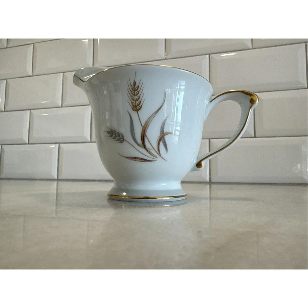 Vtg Sango Japan‎ Harvest Gold Wheat Creamer and Sugar Bowl with Lid Set 1960s